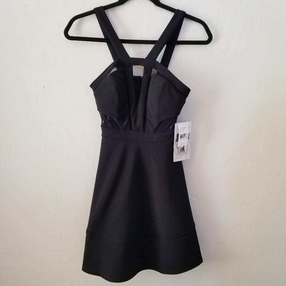 HONEY & ROSIE Little black dress keyhole mesh XS